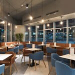 Modern restaurant interior at dusk in Omaha, NE, maintained with professional commercial pest control services.